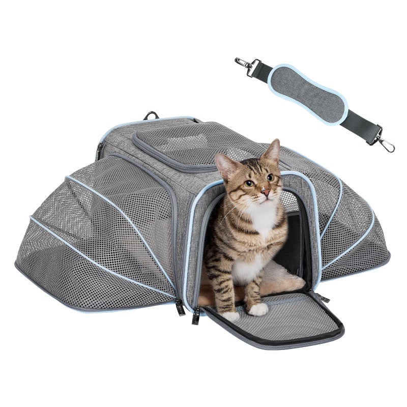 Petsfit Expandable Small Cat Carriers Dog Carrier, Airline Approved Soft-Sided Portable Washable Pet Travel Carrier with Two Extension Up to 9LB - Image 1